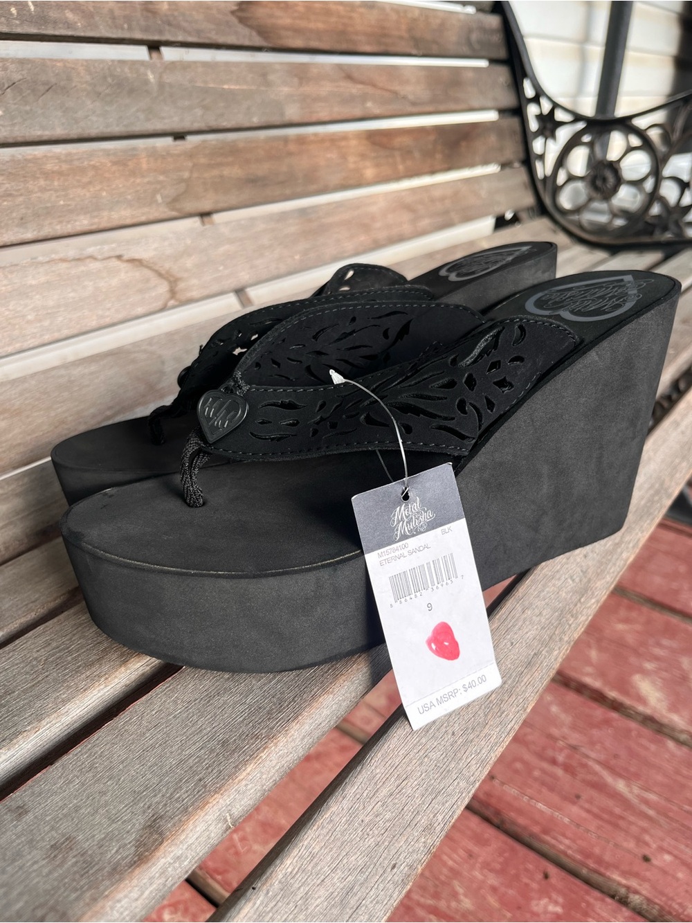 NWT Deadstock Y2K Metal Mulisha "Eternal" Black Platform Wedge Sandals Size 9